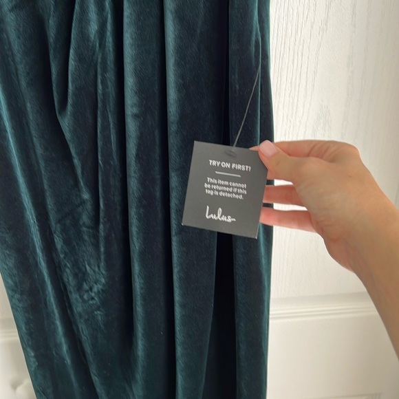 Lulu's Off the Shoulder Green Velvet Dress - Picture 6 of 9